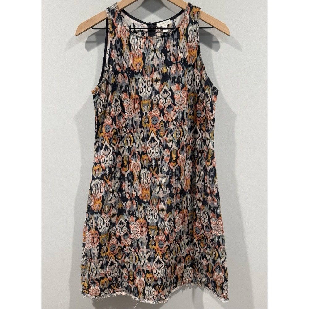 Garnet Hill Size 2‎ Linen Dress Sleeveless Colorful Fringe Hem A Line Pockets